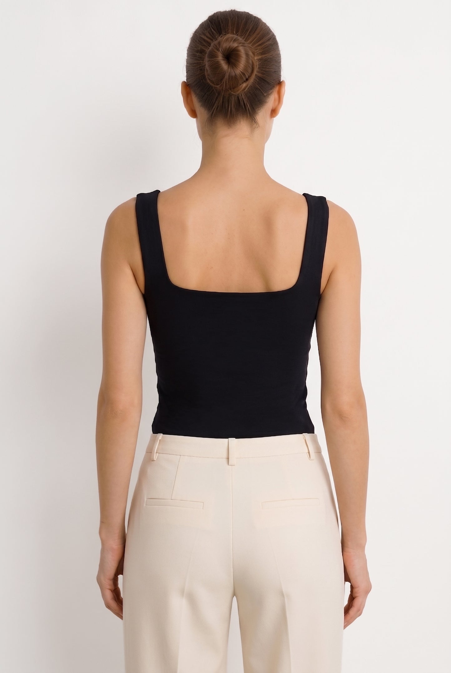Siyah Ultra Premium Soft Modal Kare Yaka Askılı Body