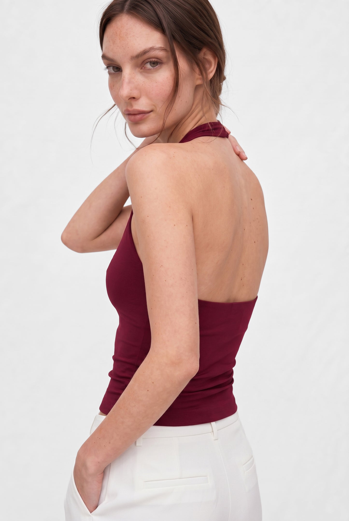 Bordo Ultra Premium Soft Halter Yaka Top Body