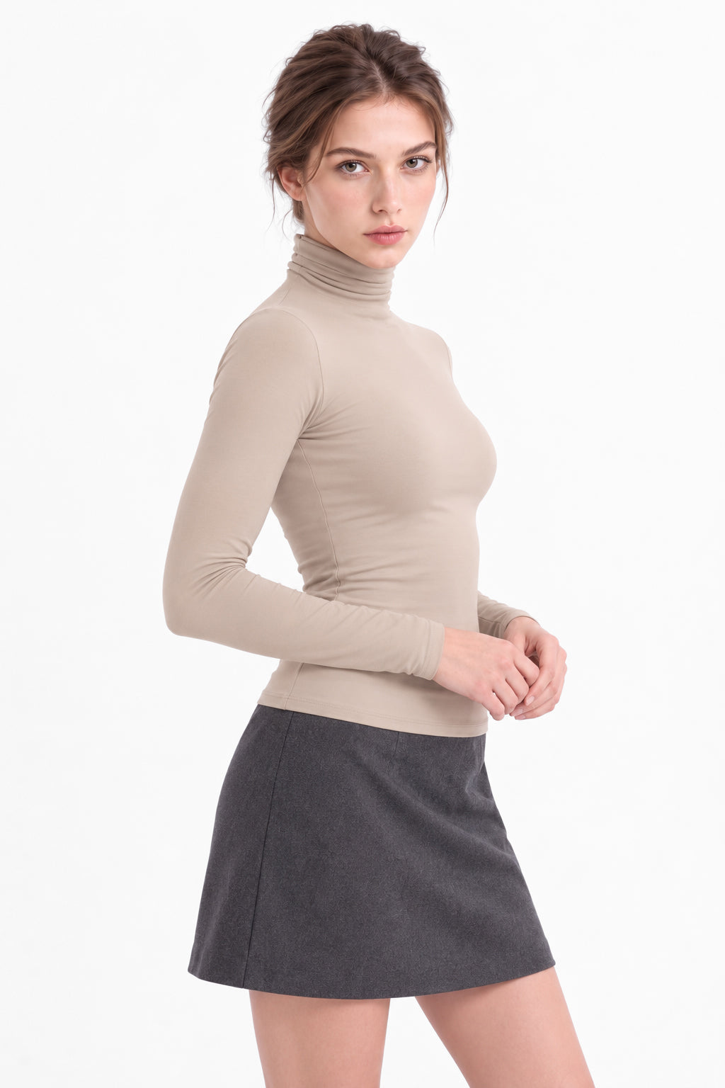 Kadın Krem Balıkçı Yaka Uzun Kollu Premium Soft Modal Pamuk Bluz