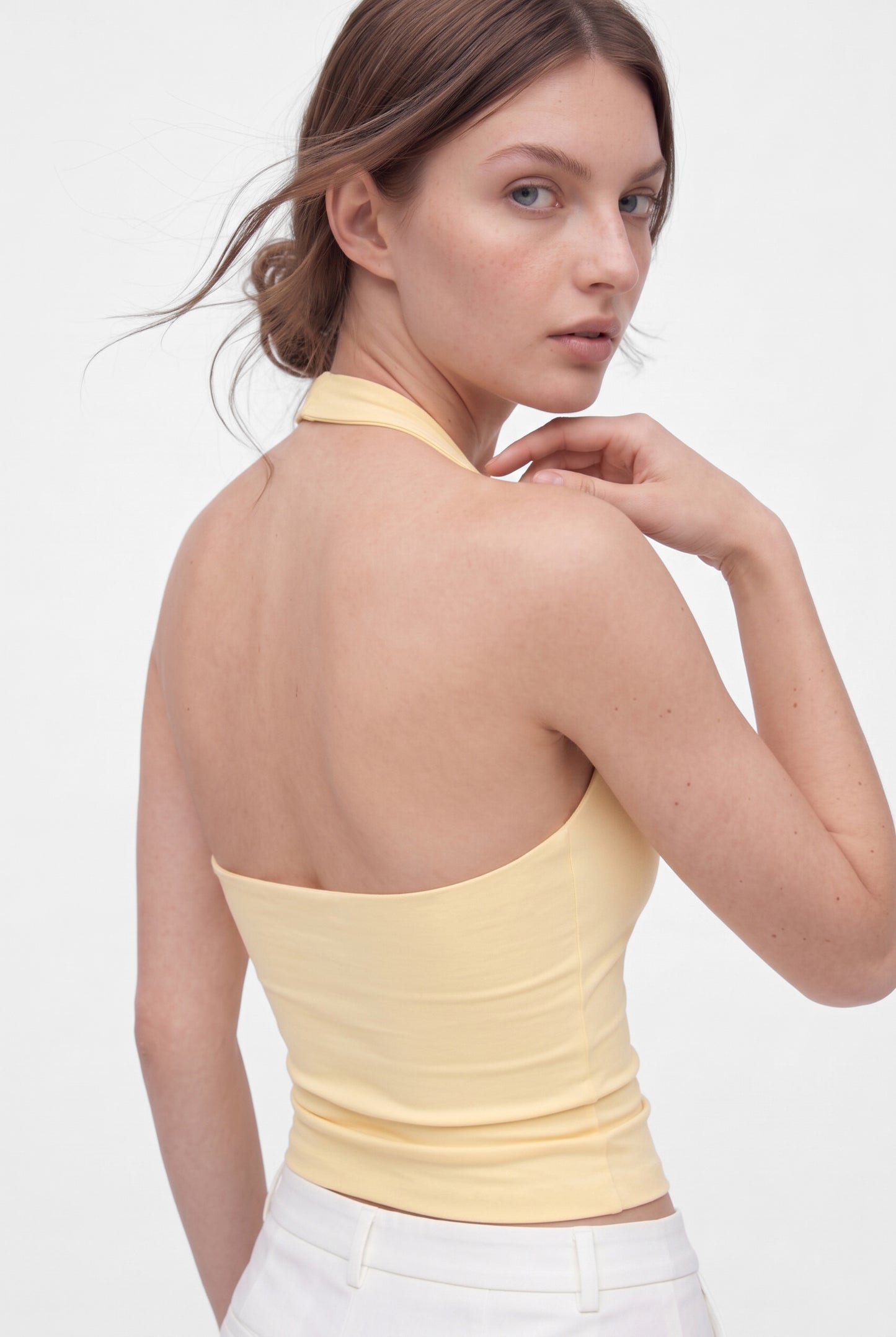Tereyağ Sarı Ultra Premium Soft Halter Yaka Top Body