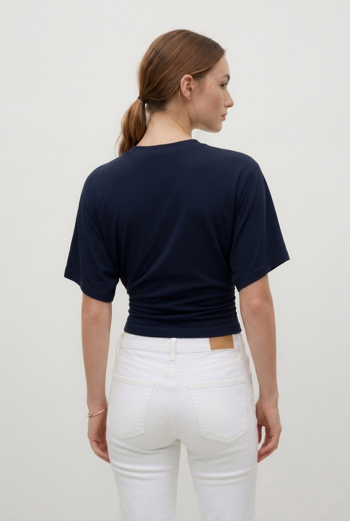 Larcivert Ultra Premium Soft Bele Oturan Geniş Kollu Bluz