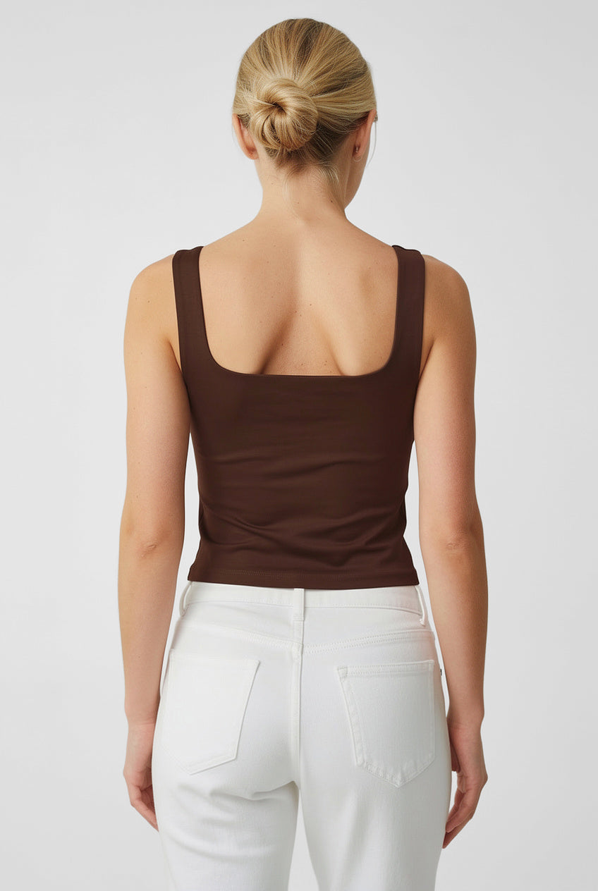 Kahverengi Ultra Premium Soft Modal Kare Yaka Askılı Body
