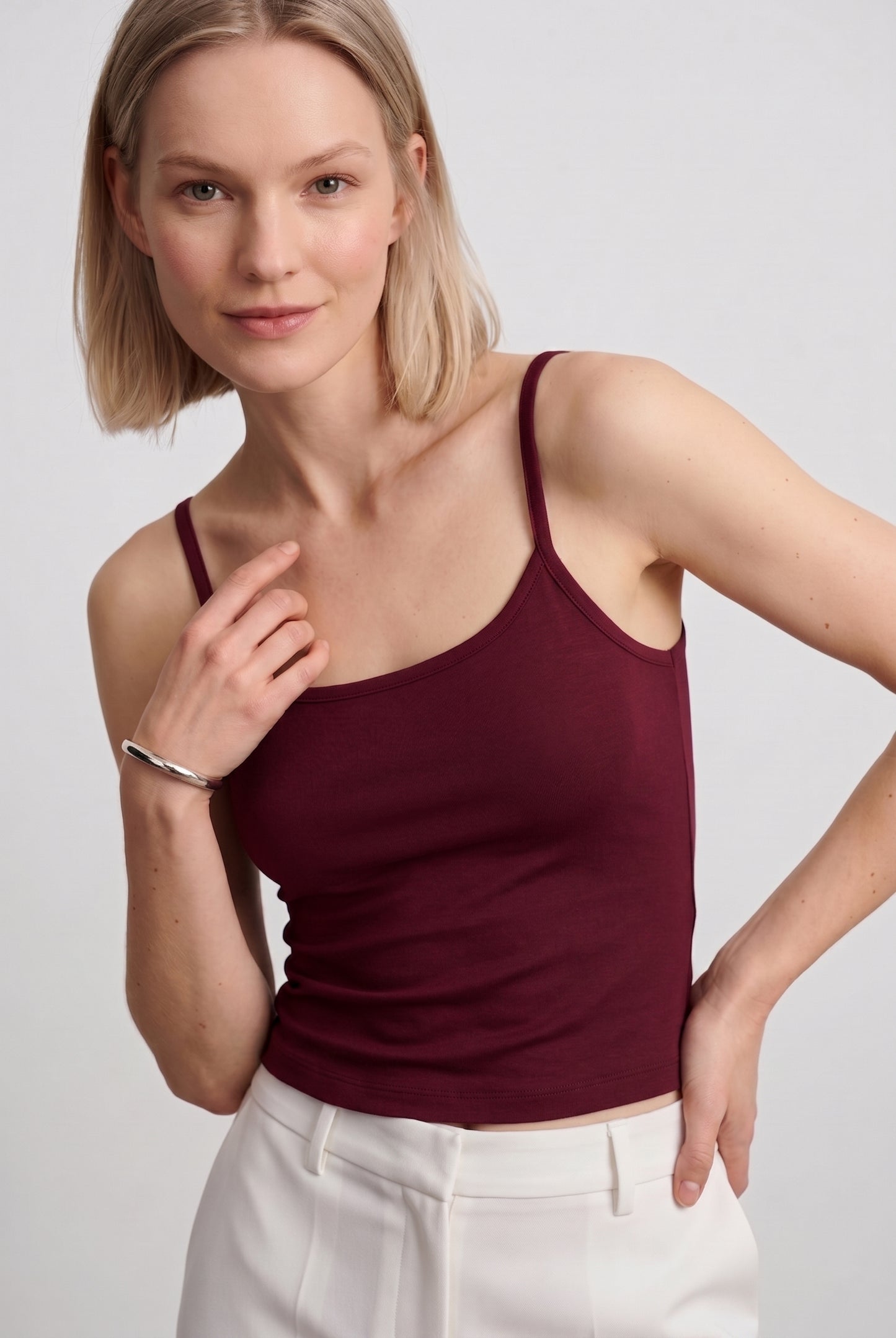 Bordo Ultra Premium Soft Askılı Bluz