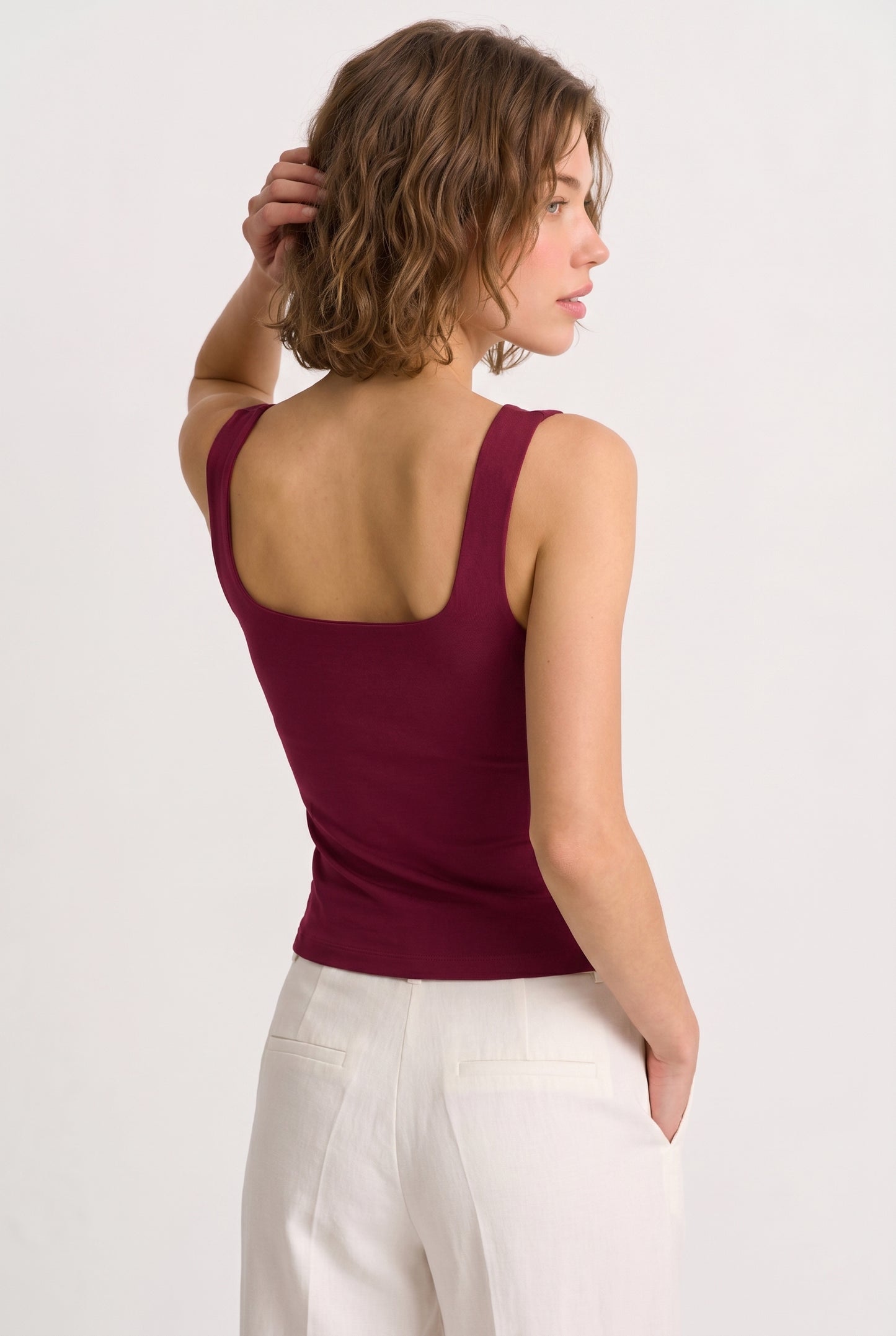 Bordo Ultra Premium Soft Modal Kare Yaka Askılı Body