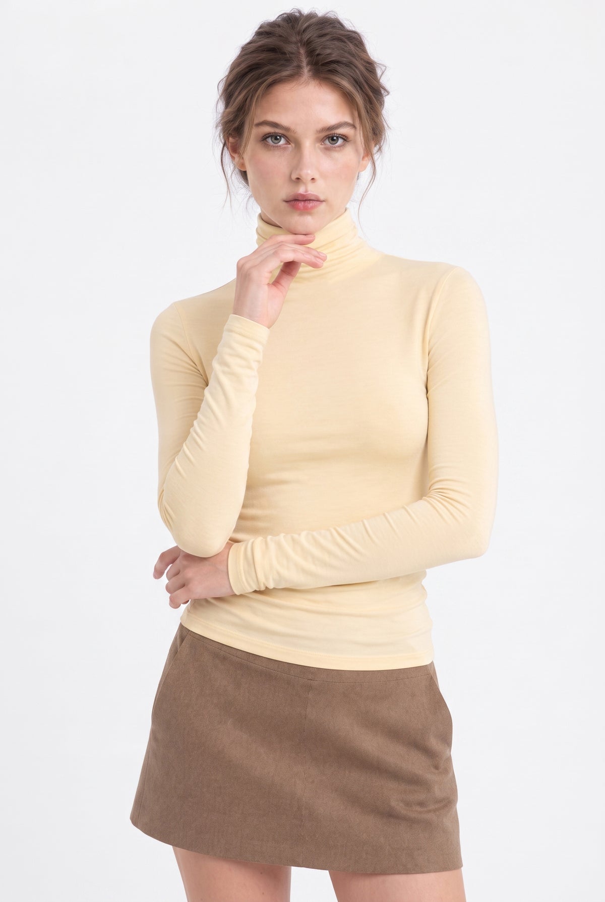 Kadın Tereyağı Sarı Balıkçı Yaka Uzun Kollu Premium Soft Modal Pamuk Bluz