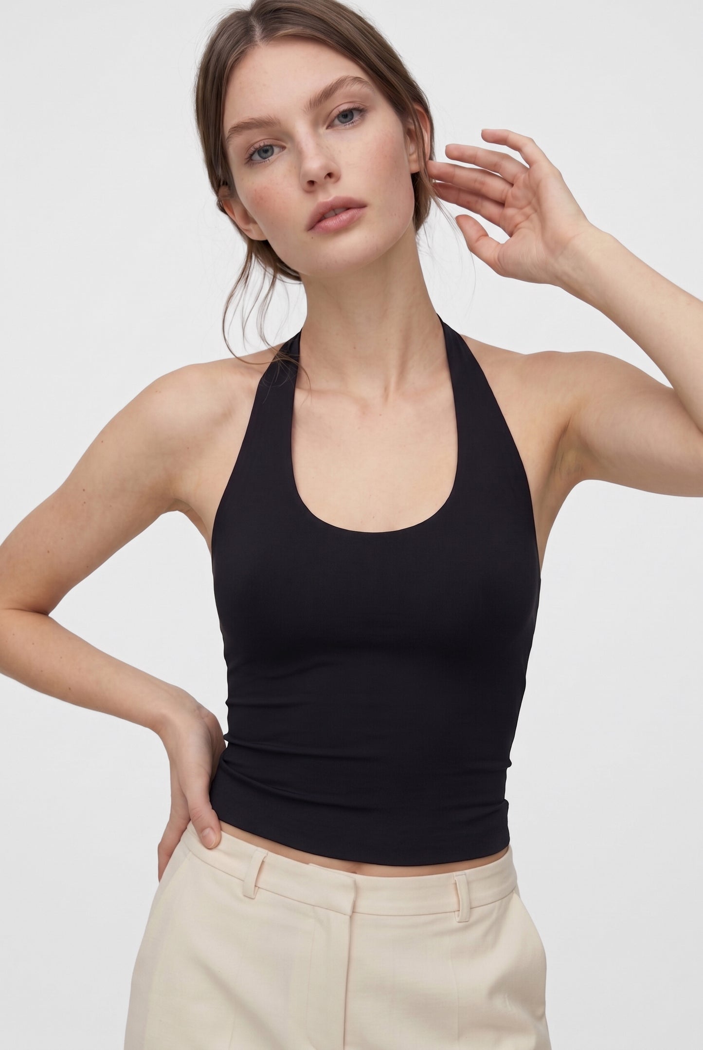 Siyah Ultra Premium Soft Halter Yaka Top Body