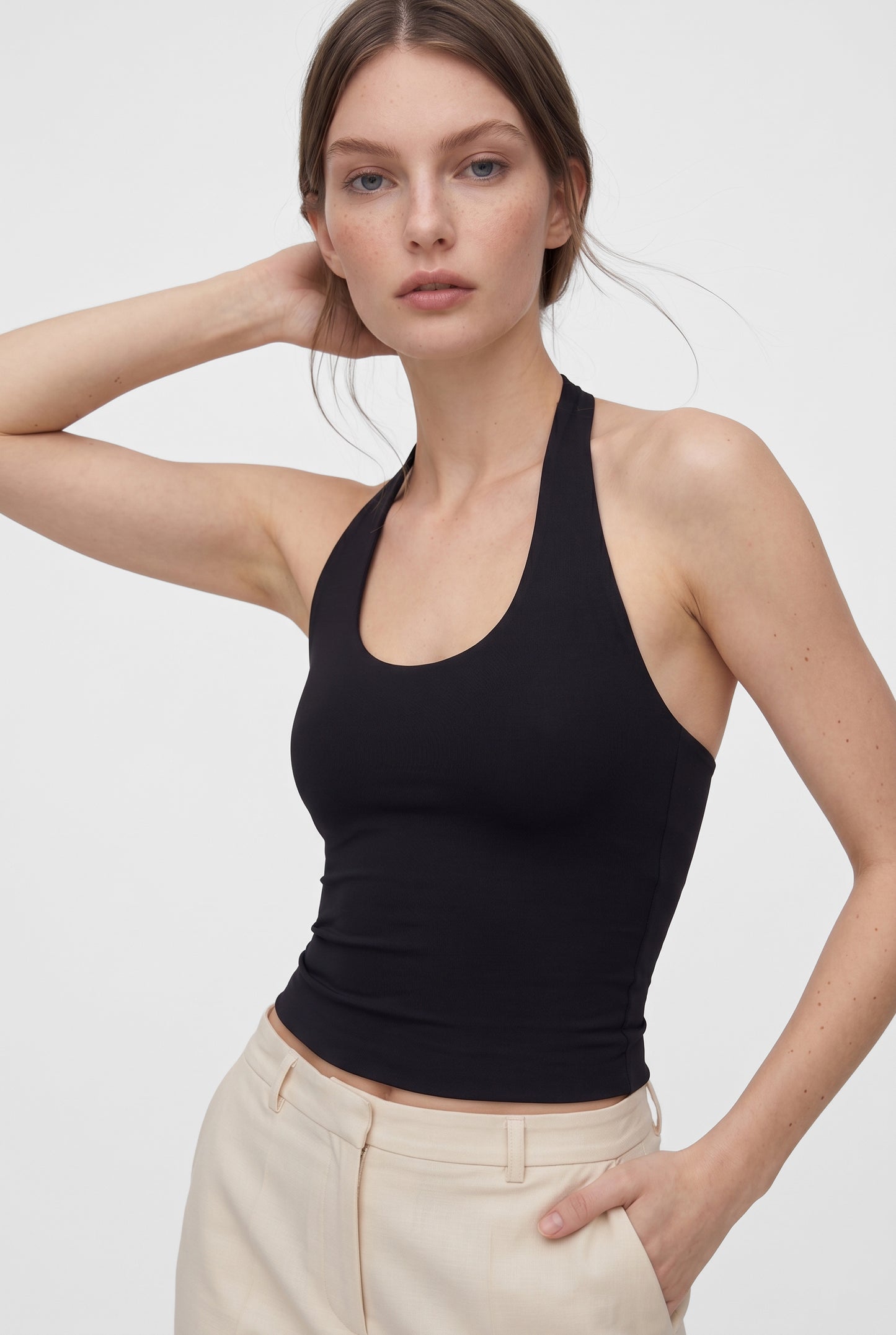 Siyah Ultra Premium Soft Halter Yaka Top Body