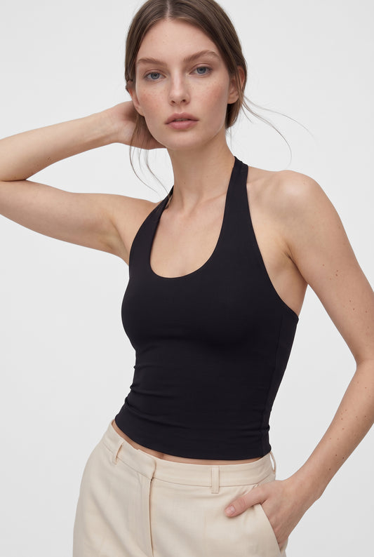 Siyah Ultra Premium Soft Halter Yaka Top Body
