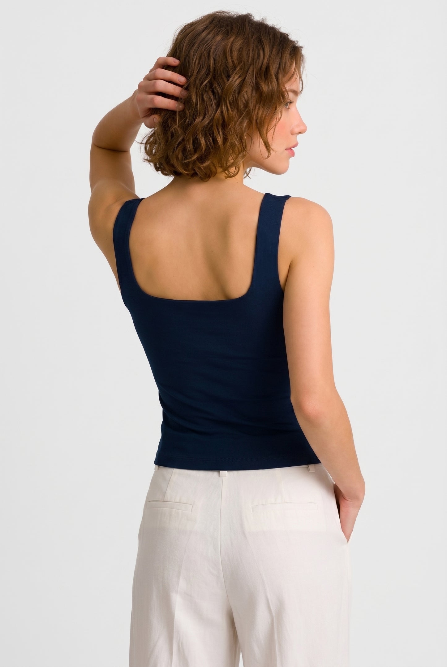 Lacivert Ultra Premium Soft Modal Kare Yaka Askılı Body