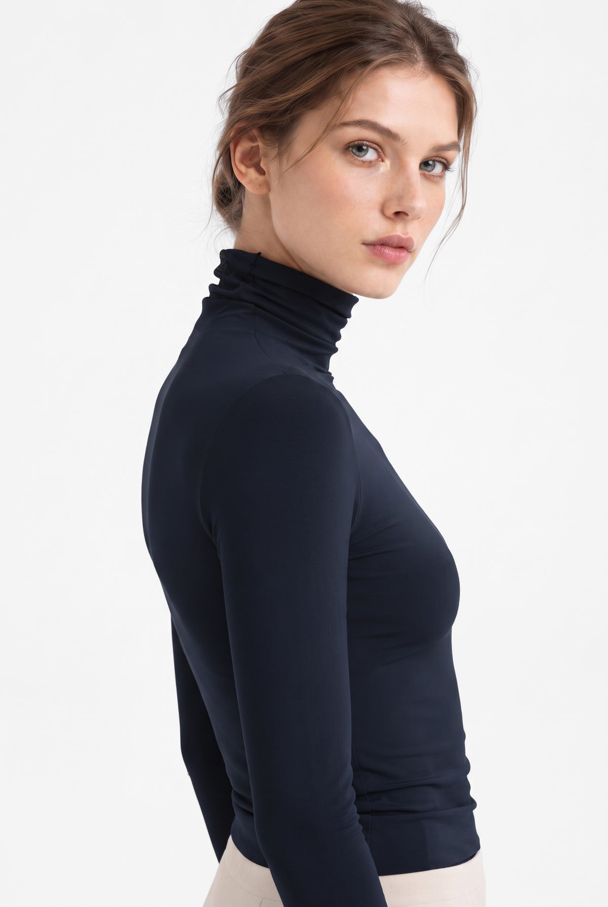 Kadın Lacivert Balıkçı Yaka Uzun Kollu Premium Soft Modal Pamuk Bluz