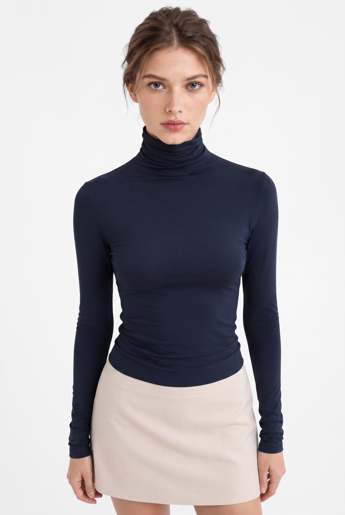 Kadın Lacivert Balıkçı Yaka Uzun Kollu Premium Soft Modal Pamuk Bluz