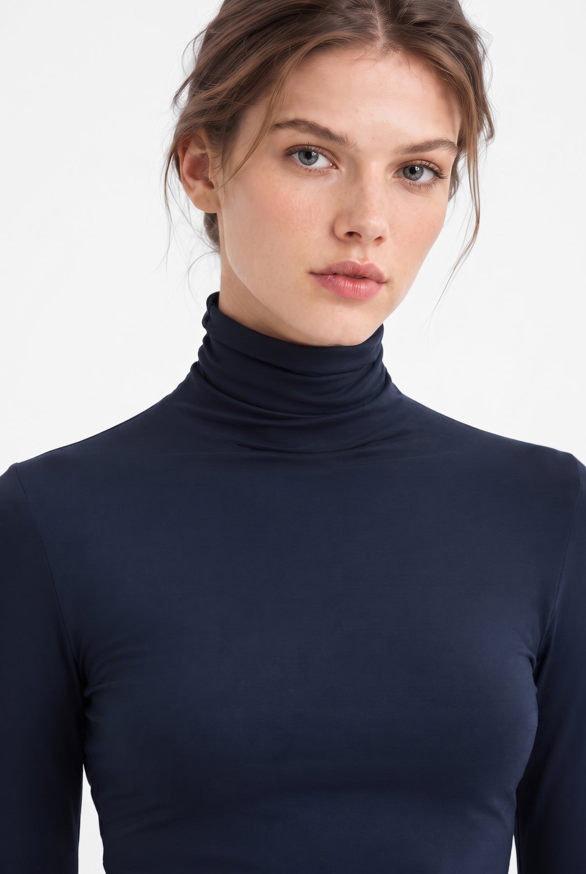 Kadın Lacivert Balıkçı Yaka Uzun Kollu Premium Soft Modal Pamuk Bluz