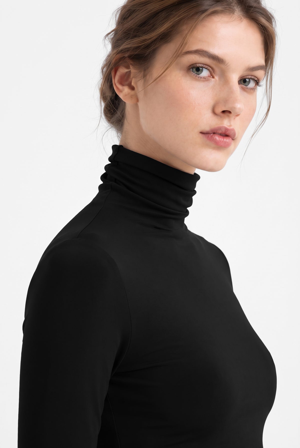 Kadın Siyah Balıkçı Yaka Uzun Kollu Premium Soft Modal Pamuk Bluz
