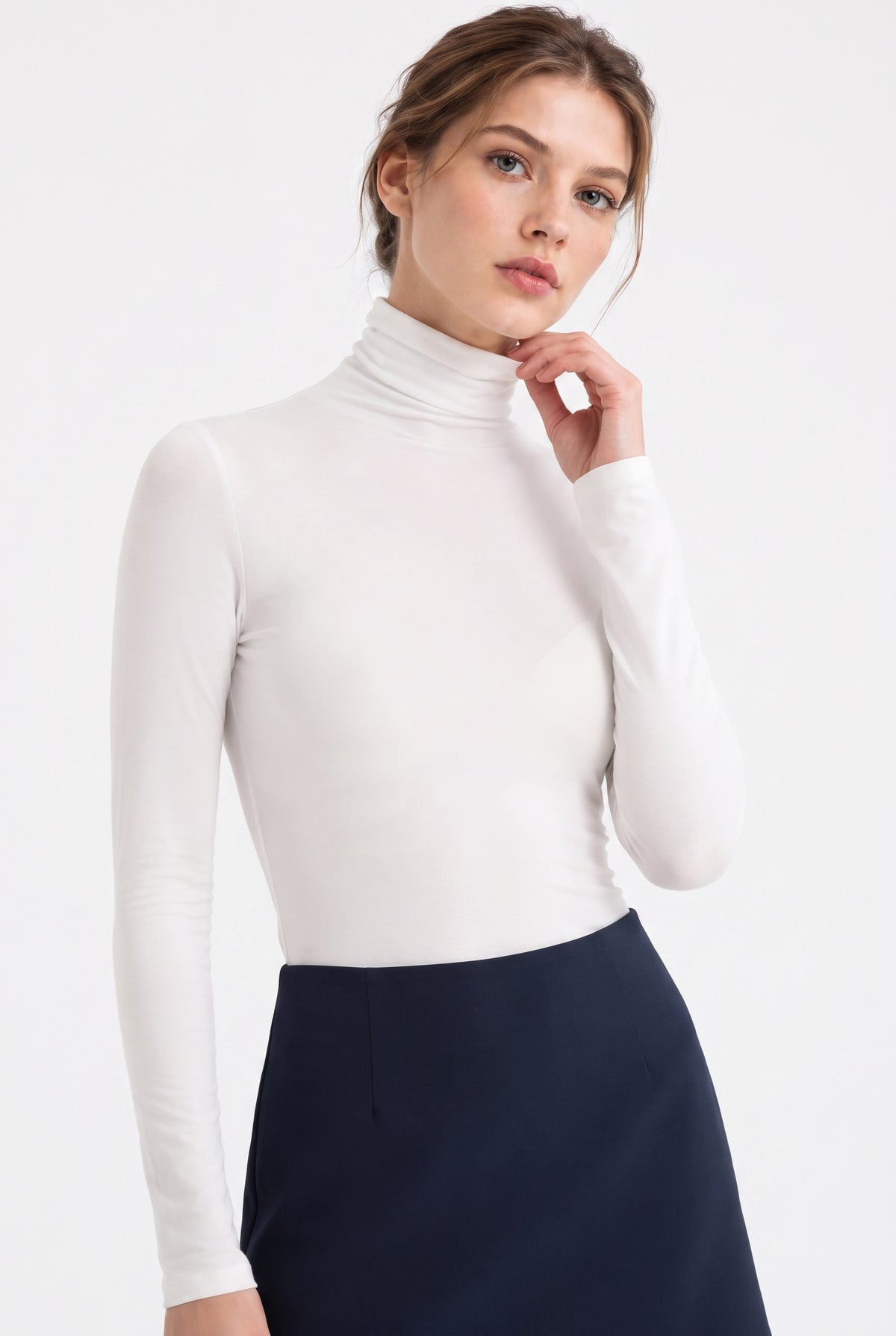 Kadın Beyaz Balıkçı Yaka Uzun Kollu Premium Soft Modal Pamuk Bluz