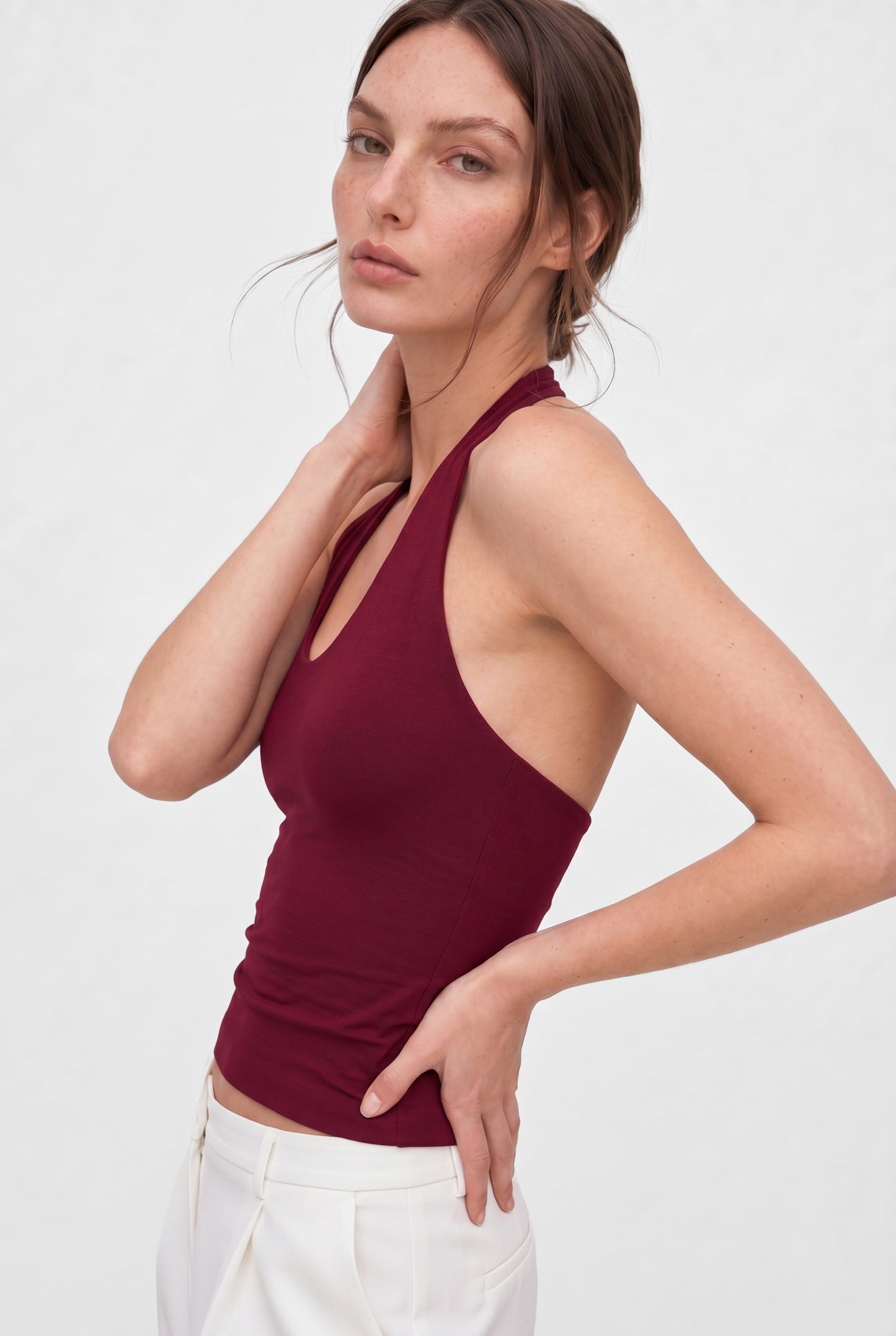 Bordo Ultra Premium Soft Halter Yaka Top Body