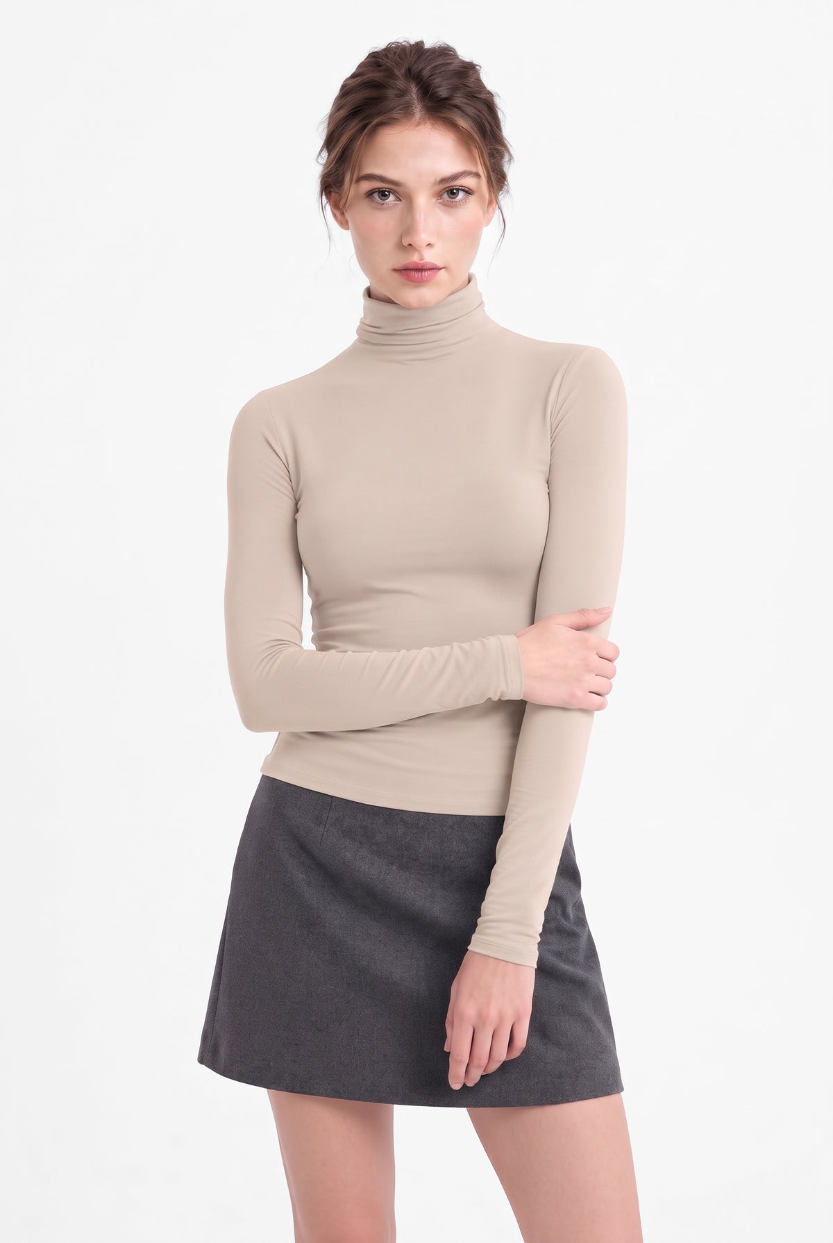 Kadın Krem Balıkçı Yaka Uzun Kollu Premium Soft Modal Pamuk Bluz