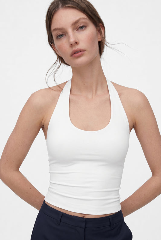 Beyaz Ultra Premium Soft Halter Yaka Top Body